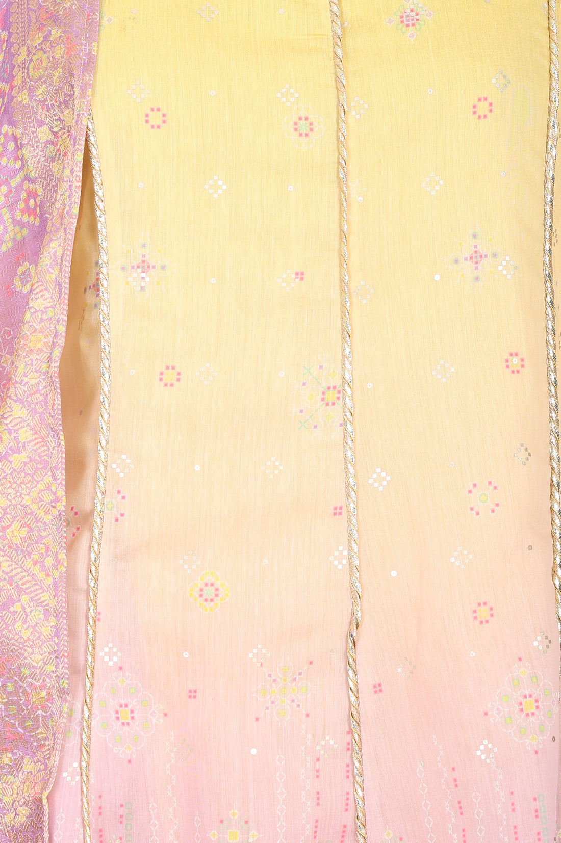 Yellow Ombre Geometric Printed Chanderi Anarkali Kurta With Leggings And Dupatta Set