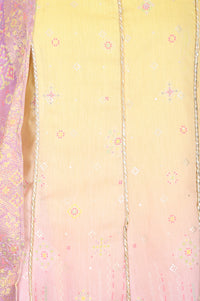 Yellow Ombre Geometric Printed Chanderi Anarkali Kurta With Leggings And Dupatta Set