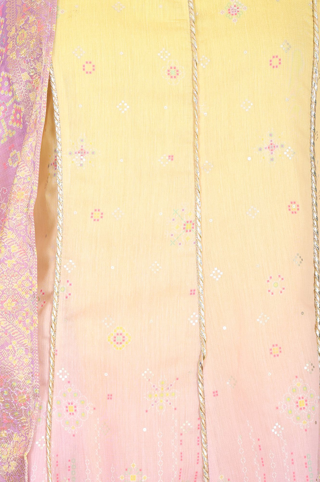 Yellow Ombre Embroidered Chanderi Anarkali Kurta With Leggings And Dupatta Set