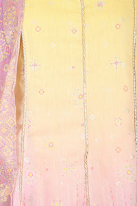 Yellow Ombre Embroidered Chanderi Anarkali Kurta With Leggings And Dupatta Set