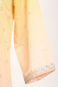 Yellow Ombre Embroidered Chanderi Anarkali Kurta With Leggings And Dupatta Set