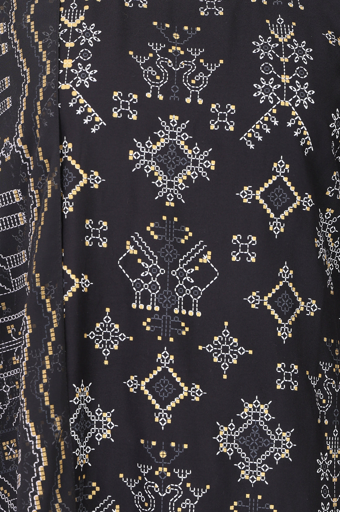 Black Geometric Printed Rayon Straight Kurta With Palazzo and Stole Set