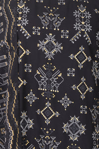 Black Geometric Printed Rayon Straight Kurta With Palazzo and Stole Set