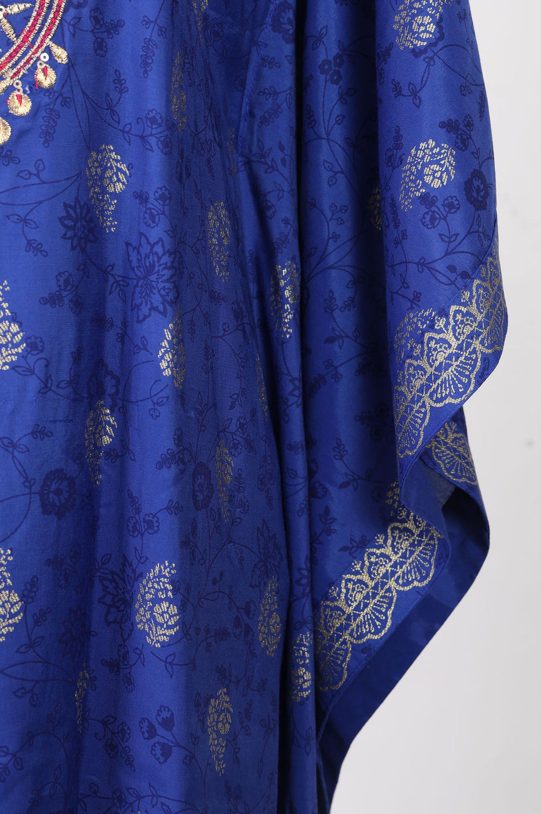Blue Zari Embroidered Straight Kaftan with Trousers Set