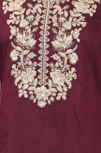 Burgundy Zari Embroidered Yarn Dyed Straight Kurta with Trousers Set