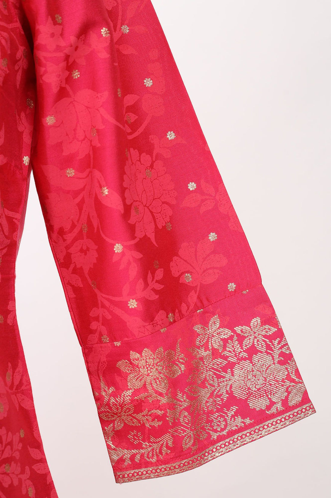 Pink Zari Embroidered Straight Kurta with Skirt and Dupatta Set