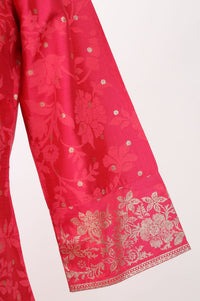 Pink Zari Embroidered Straight Kurta with Skirt and Dupatta Set