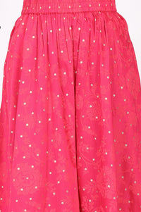Pink Zari Embroidered Straight Kurta with Skirt and Dupatta Set