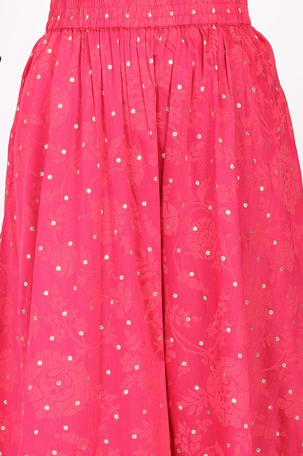 Pink Zari Embroidered Straight Kurta with Skirt and Dupatta Set