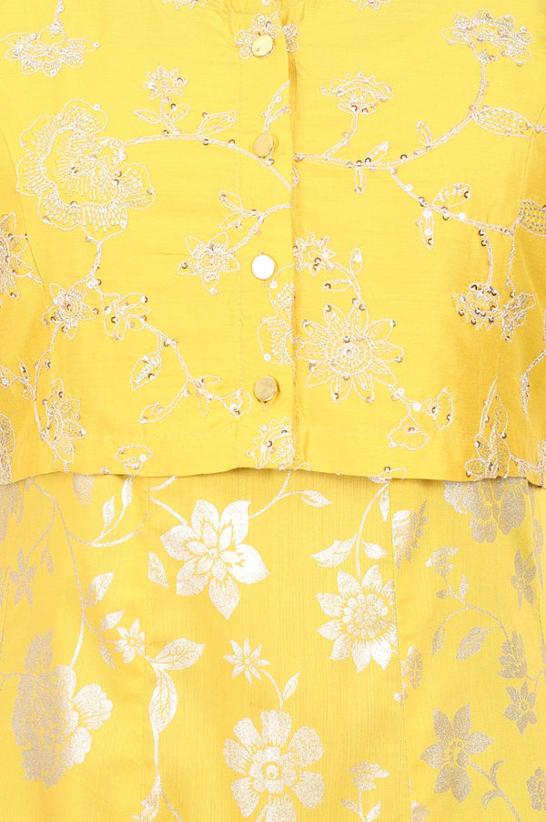 Yellow Embroidered Flared Dress and Short Jacket
