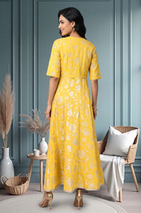 Yellow Embroidered Flared Dress and Short Jacket