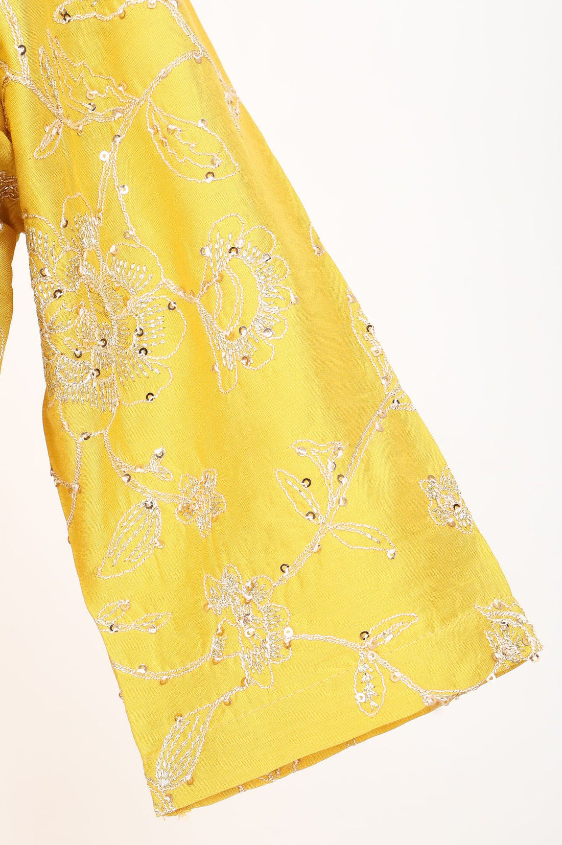 Yellow Foil Printed Flared Dress with Embroidered Short Jacket