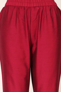Red Foil Printed Straight Kurta with Jacket and Trousers Set