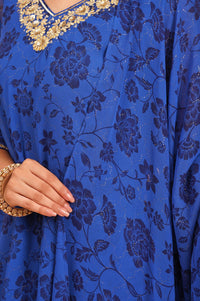 Blue Floral Printed Sequins Georgette Straight Kurta with Palazzo and Dupatta Set