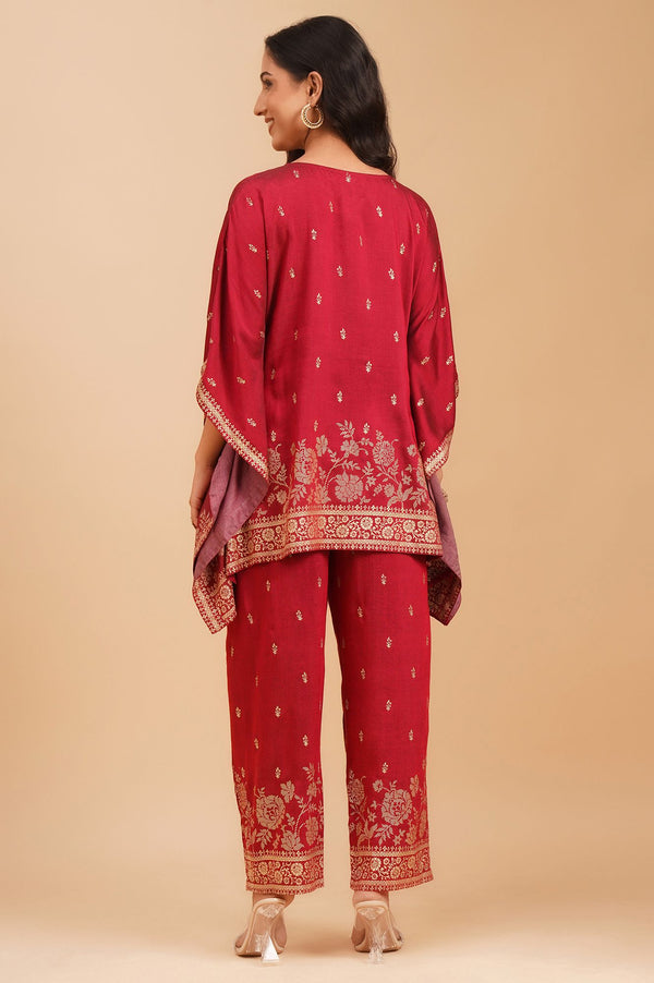 Maroon Embellished Vicuna Crepe Kaftan with Palazzo Set