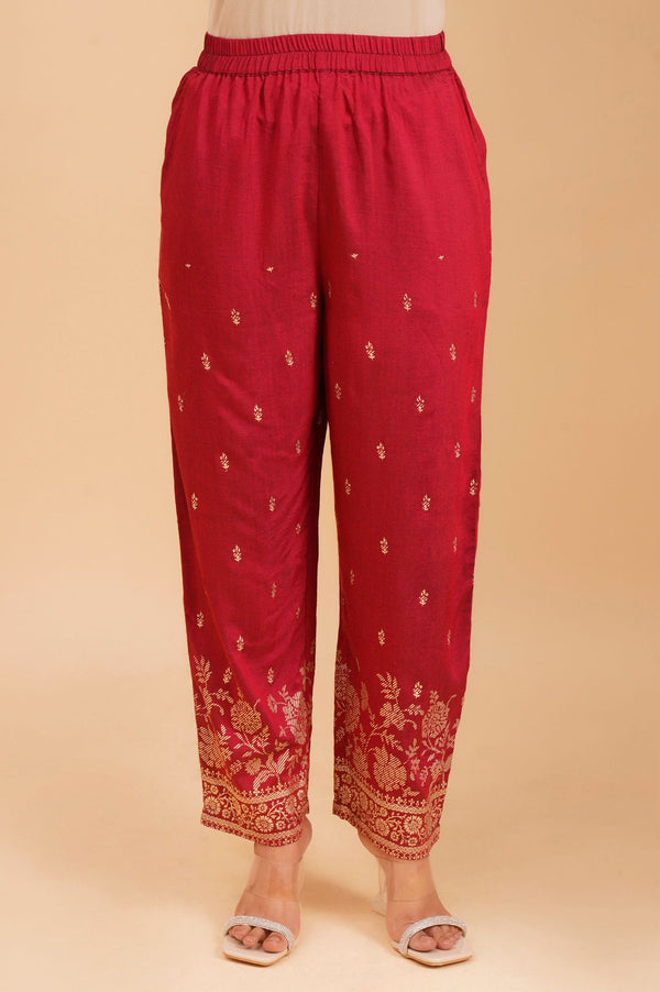 Maroon Embellished Vicuna Crepe Kaftan with Palazzo Set
