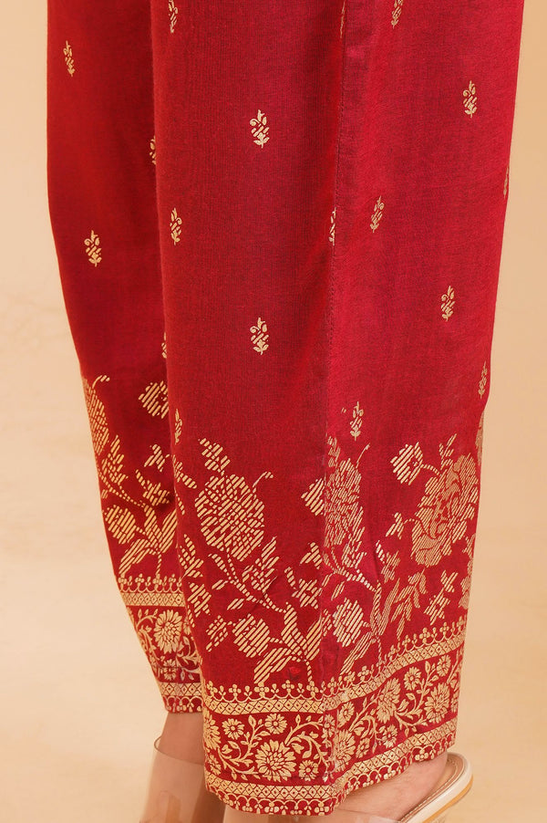 Maroon Embellished Vicuna Crepe Kaftan with Palazzo Set