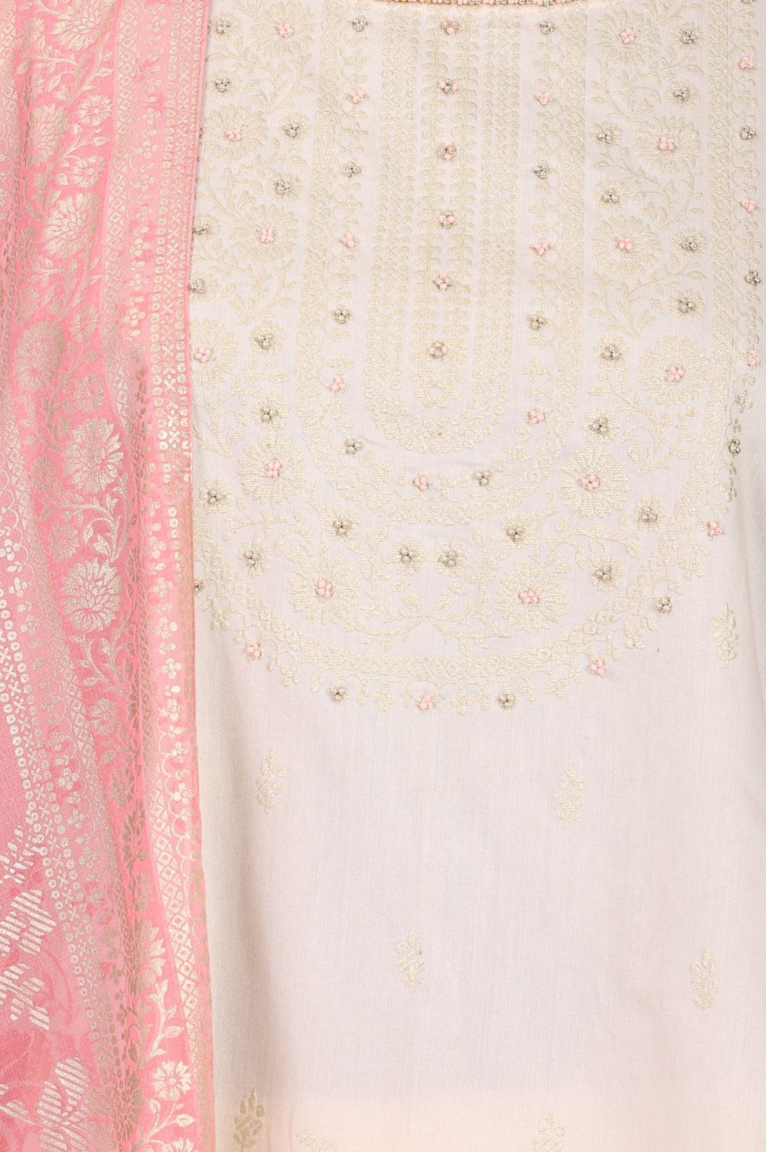 Off White Thread Embroidered Sleeveless Straight Kurta with Sharara and Dupatta Set