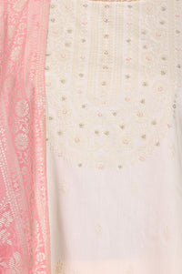 Off White Thread Embroidered Sleeveless Straight Kurta with Sharara and Dupatta Set