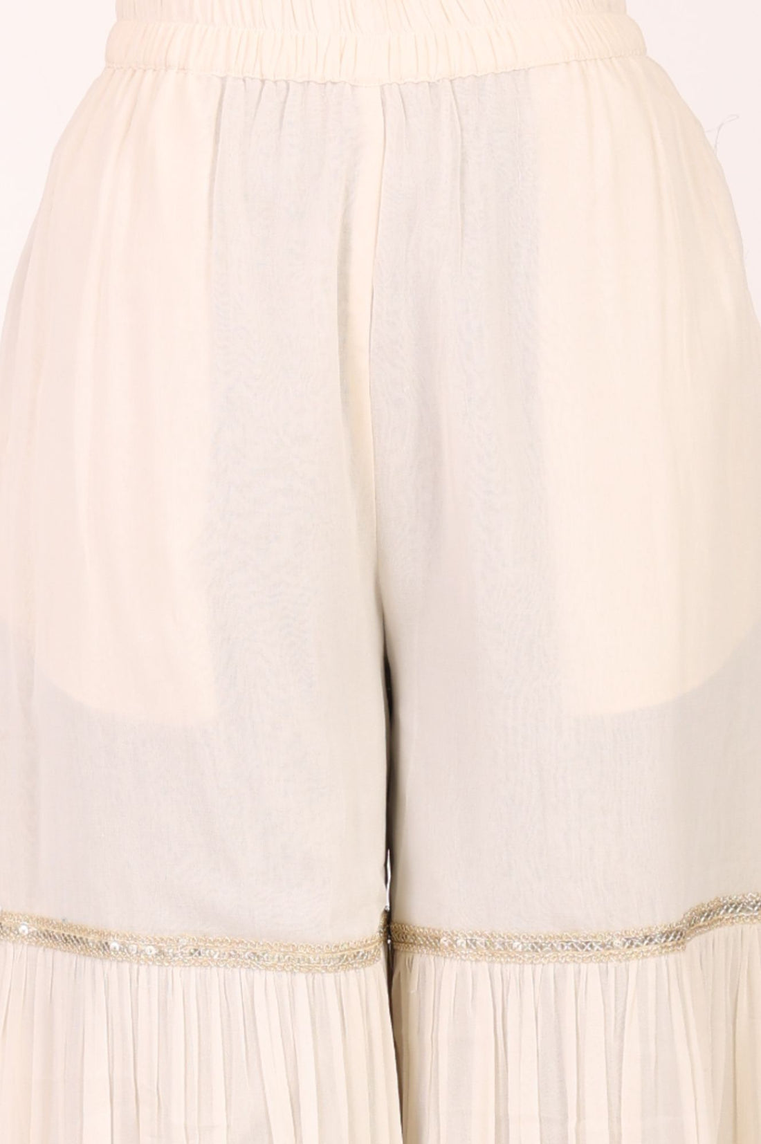 Off White Thread Embroidered Sleeveless Straight Kurta with Sharara and Dupatta Set