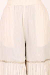Off White Thread Embroidered Sleeveless Straight Kurta with Sharara and Dupatta Set