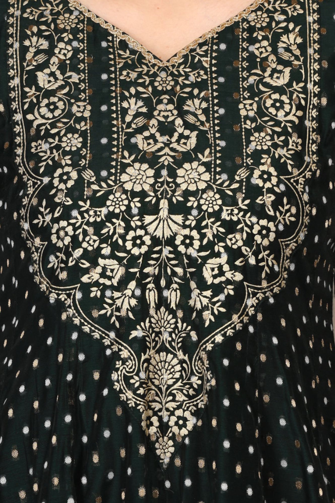 Green Foil Printed Chanderi Flared Kurta with Leggings and Dupatta Set