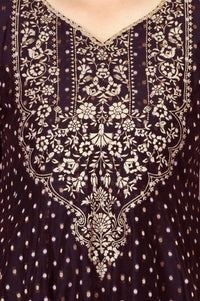 Purple Gold Printed Chanderi Flared Kurta with Legging and Dupatta Set
