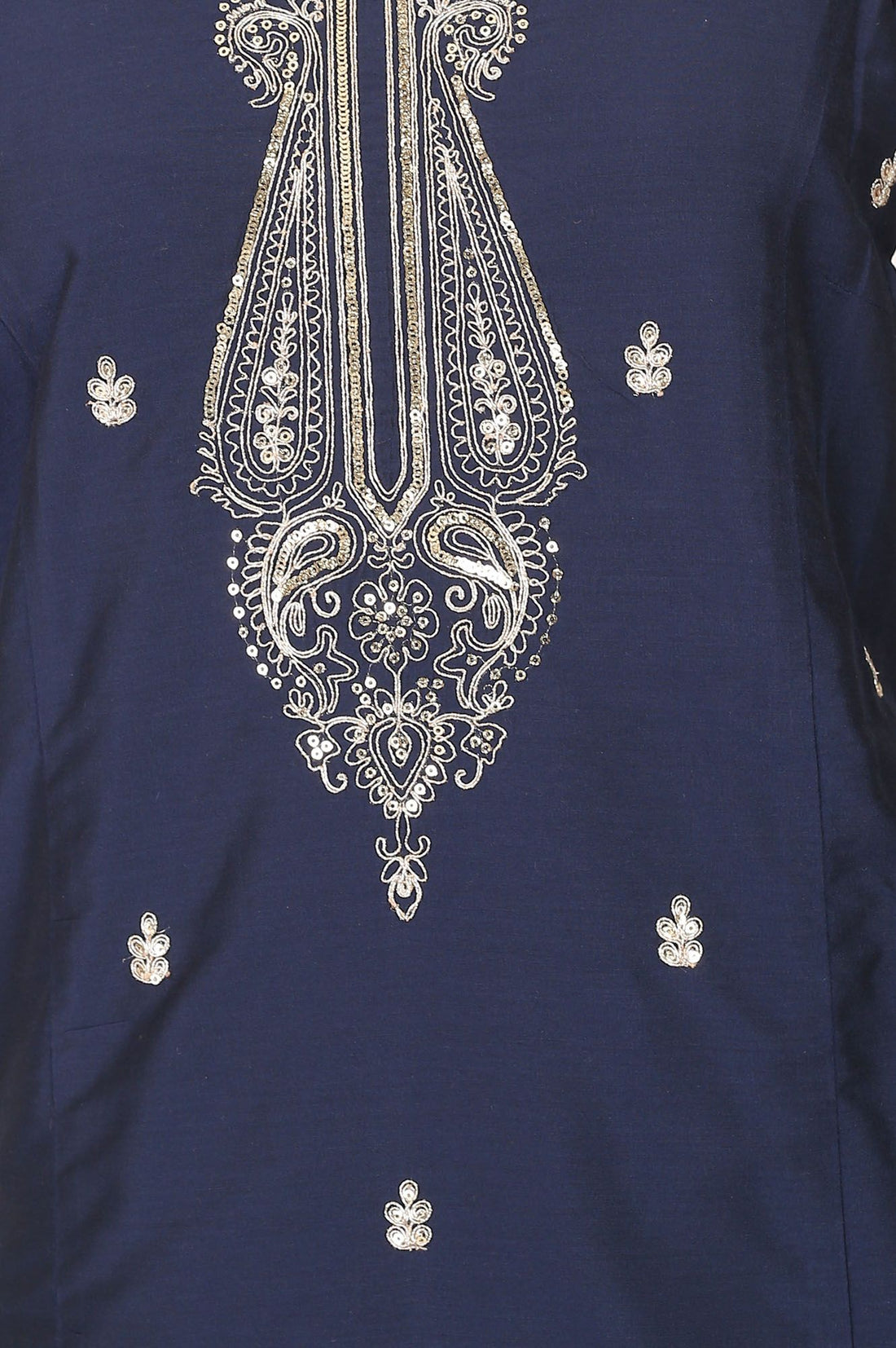 Navy Blue Zari Embroidered Yarn Dyed Straight Kurta with Palazzo Co-ord Set