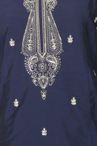 Navy Blue Zari Embroidered Yarn Dyed Straight Kurta with Palazzo Co-ord Set