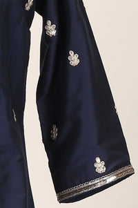 Navy Blue Zari Embroidered Yarn Dyed Straight Kurta with Palazzo Co-ord Set