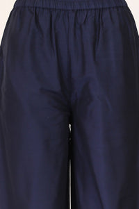 Navy Blue Zari Embroidered Yarn Dyed Straight Kurta with Palazzo Co-ord Set