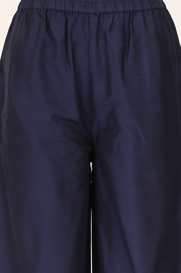 Navy Blue Zari Embroidered Yarn Dyed Straight Kurta with Palazzo Co-ord Set