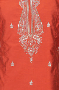 Rust Zari Embroidered Yarn Dyed Straight Kurta with Palazzo Co-ord Set