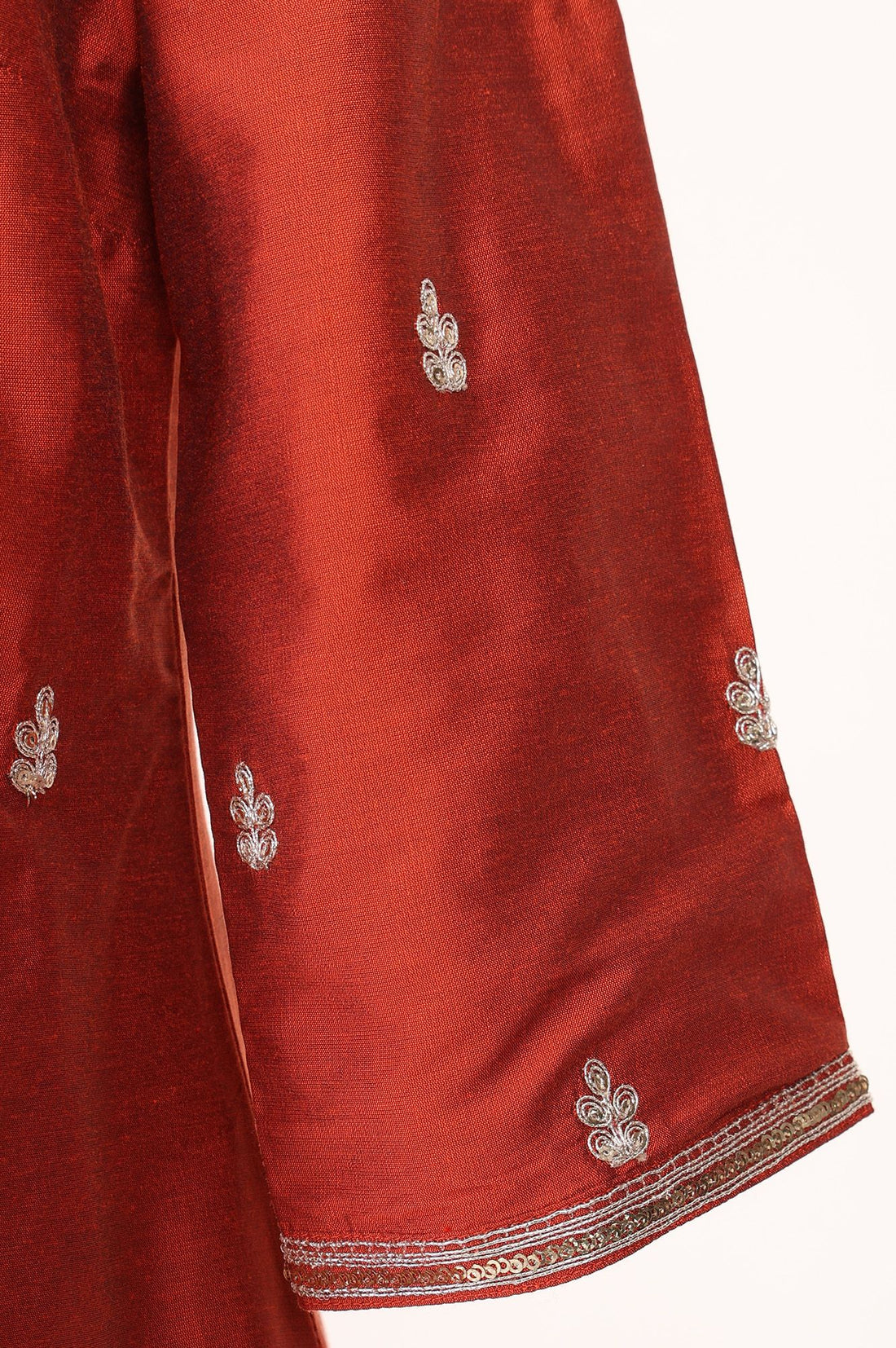 Rust Zari Embroidered Yarn Dyed Straight Kurta with Palazzo Co-ord Set