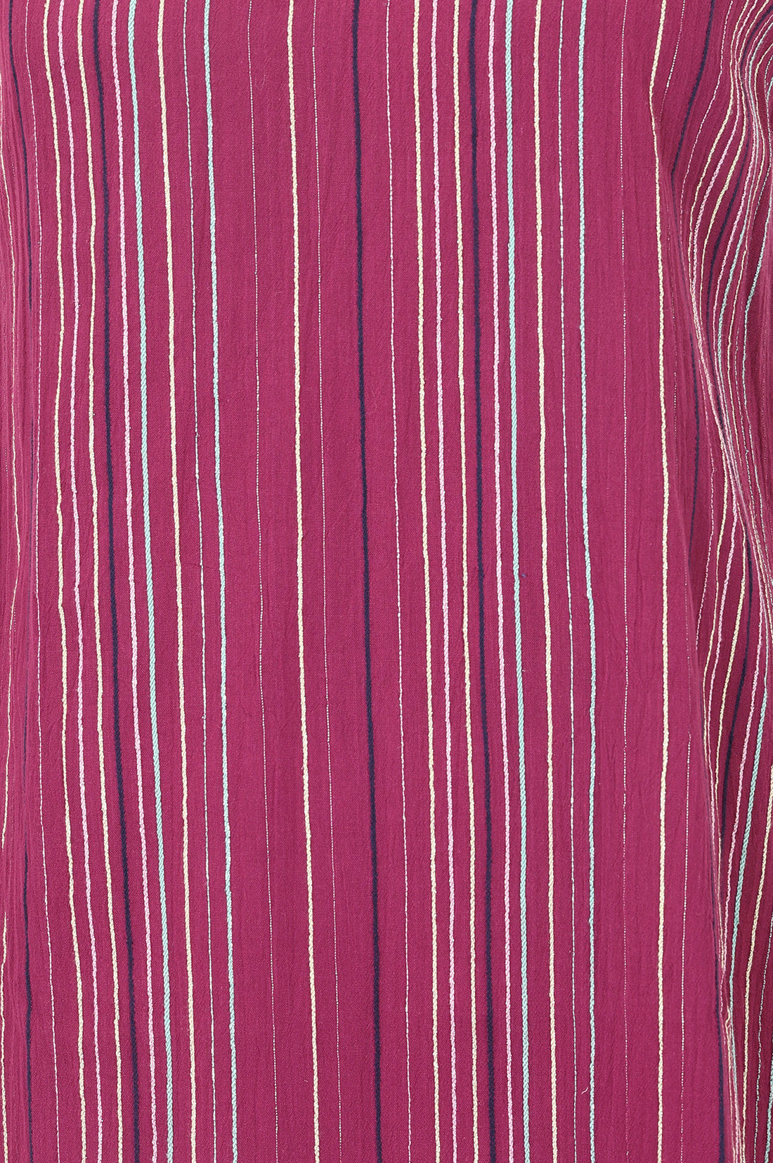 Magenta Striped Yarn Dyed Cotton Blend Sleeveless Straight Kurta with Trousers Set