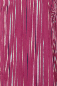 Magenta Striped Yarn Dyed Cotton Blend Sleeveless Straight Kurta with Trousers Set