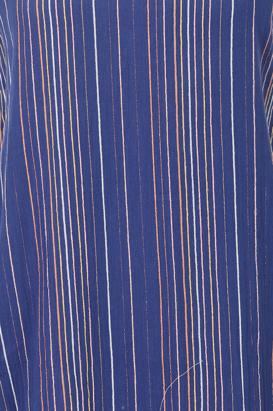 Navy Blue Striped Yarn Dyed Cotton Blend Sleeveless Straight Kurta with Trousers Set