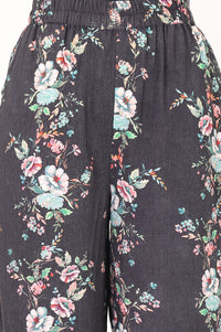 Charcoal Floral Printed Rayon Straight Kurta with Palazzo Set