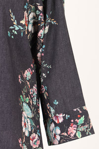 Charcoal Floral Printed Rayon Straight Kurta with Palazzo Set