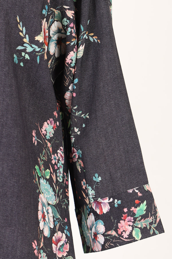 Charcoal Floral Printed Rayon Straight Kurta with Palazzo Set