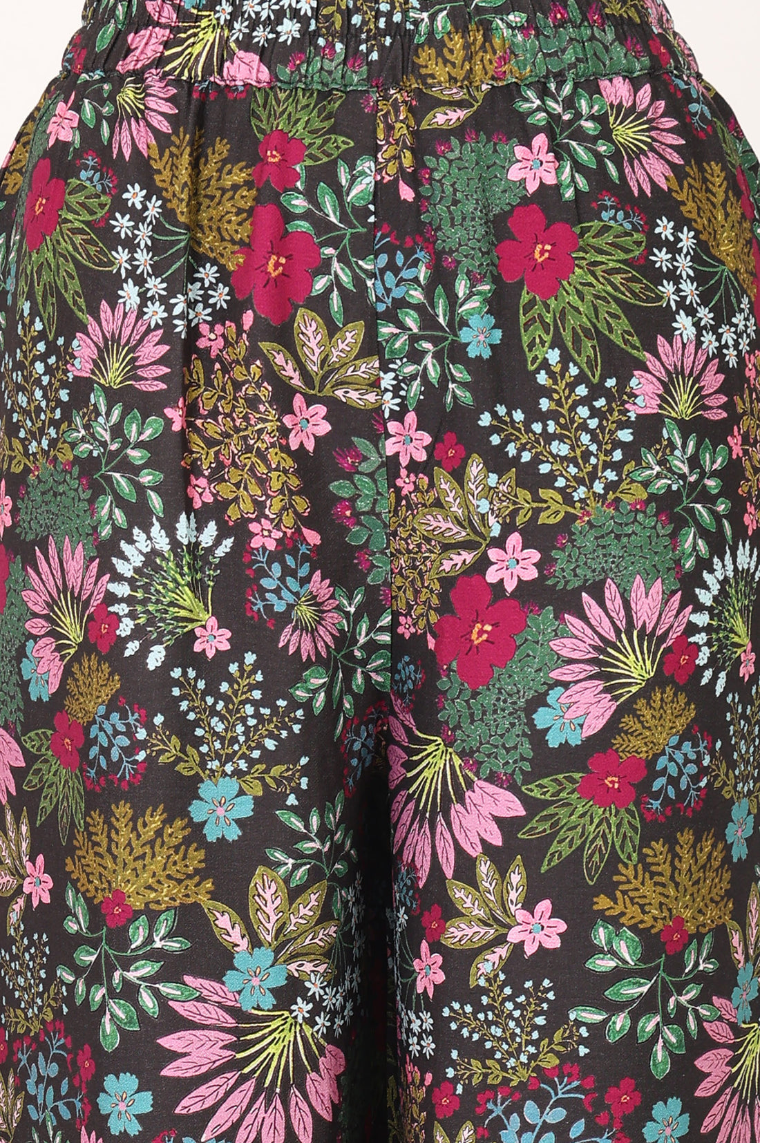 Black Floral Printed Rayon Straight Kurta with Palazzo Set