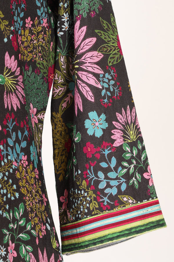 Black Floral Printed Rayon Straight Kurta with Palazzo Set