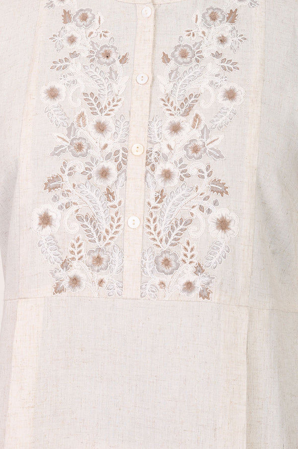 Ecru Thread Embroidered Straight Kurta With Palazzo Co-ord Set