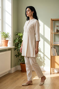 Ecru Thread Embroidered Straight Kurta With Palazzo Co-ord Set