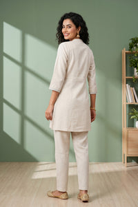 Ecru Thread Embroidered Straight Kurta With Palazzo Co-ord Set