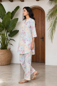 Blue Floral Printed Pure Cotton Straight Kurta with Palazzo Co-ord Set