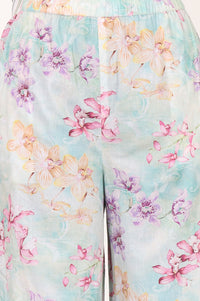 Blue Floral Printed Pure Cotton Straight Kurta with Palazzo Co-ord Set