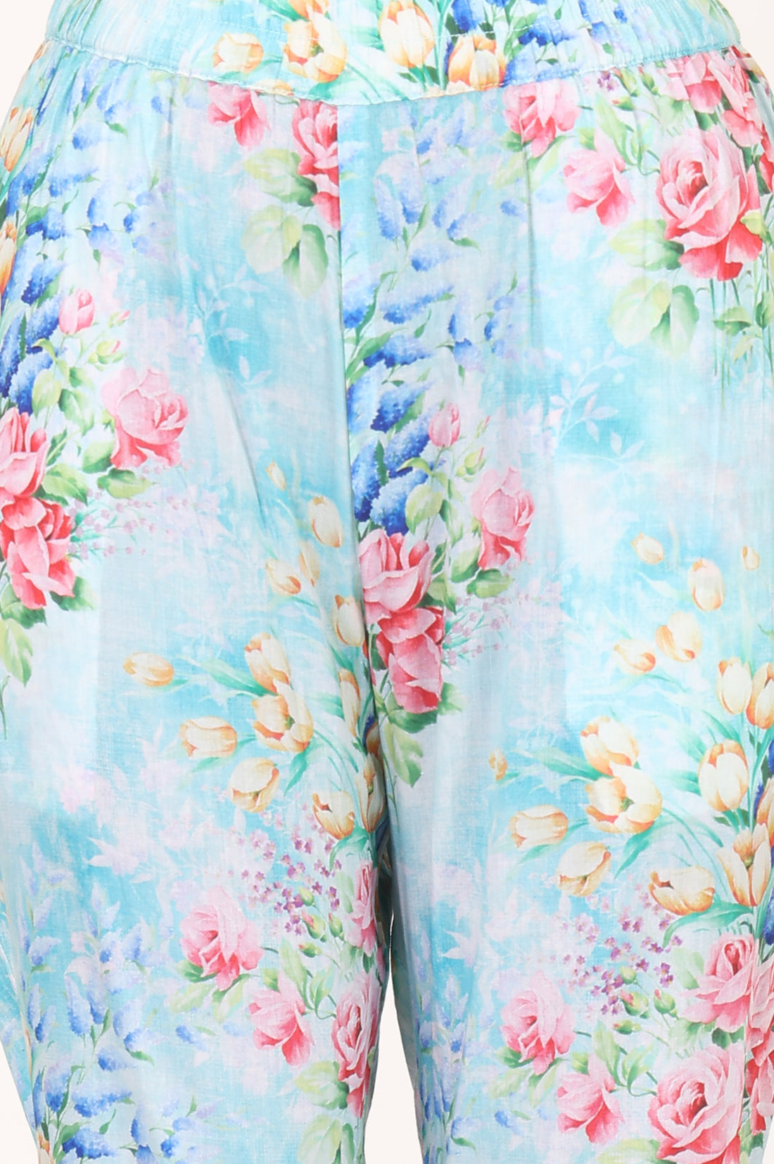 Blue Floral Printed Pure Cotton Straight Kurta with Trousers Co-ord Set