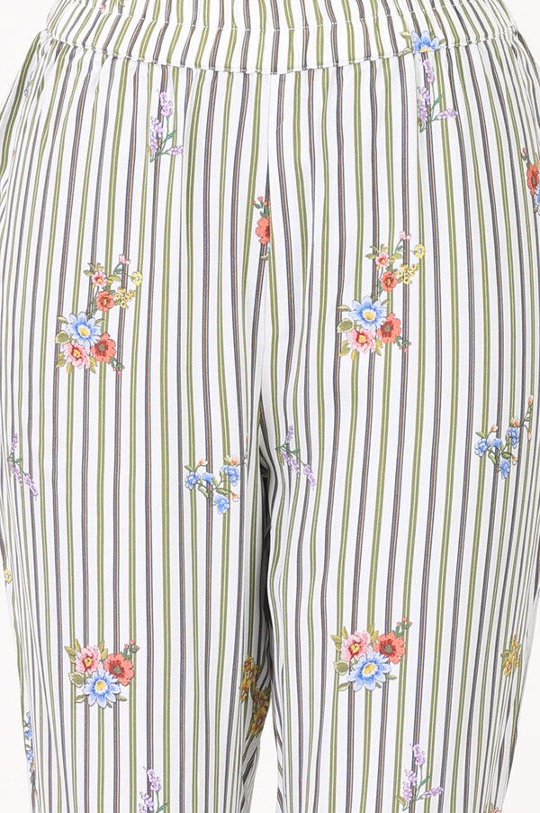 White Floral Printed Rayon Straight Kurta With Trousers Co-ord Set