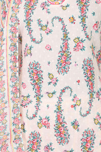 Cream Floral Printed Cotton Blend Straight Kurta With Palazzo And Dupatta Set
